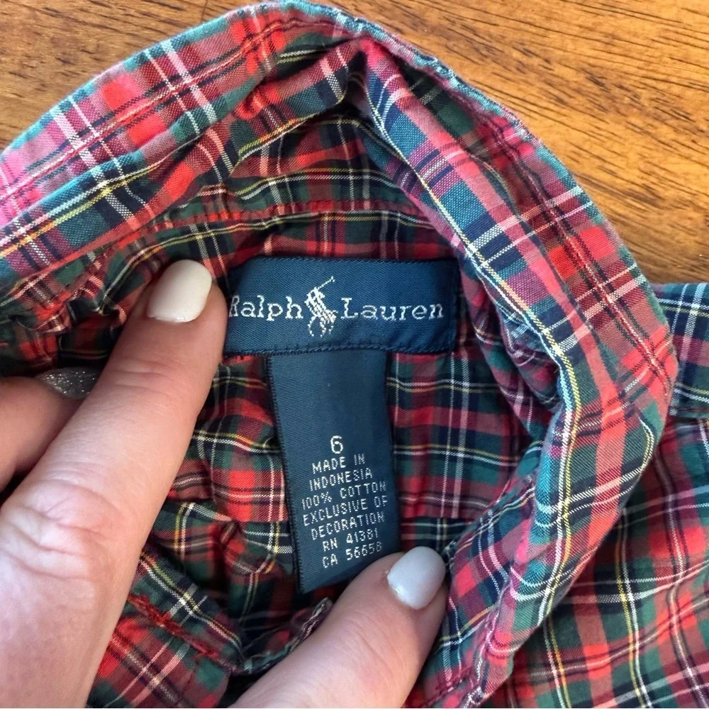 Ralph Lauren Red Green Plaid button down shirt size 6